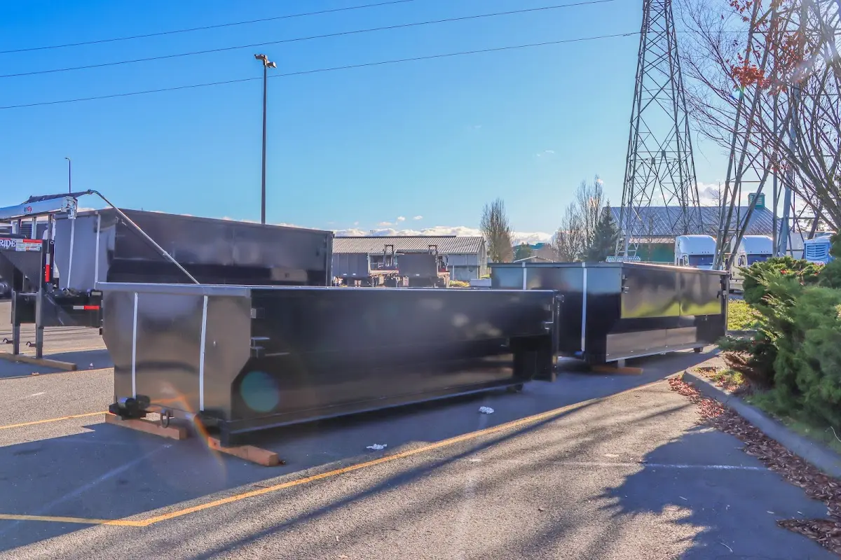 Roll-off dumpster ready for waste disposal at job site for 3 Yard Dumpster Rental in Bellingham